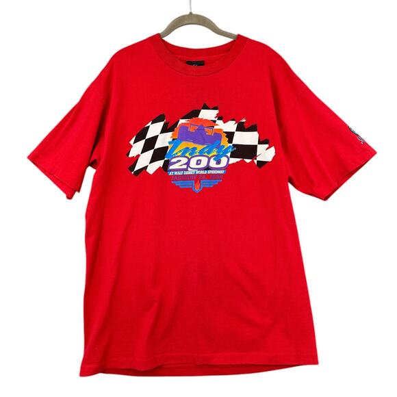 Disney Red Indy 200 Vintage 1998 Checkered Flag Short Sleeves T-shirt XL‎ - Picture 1 of 9